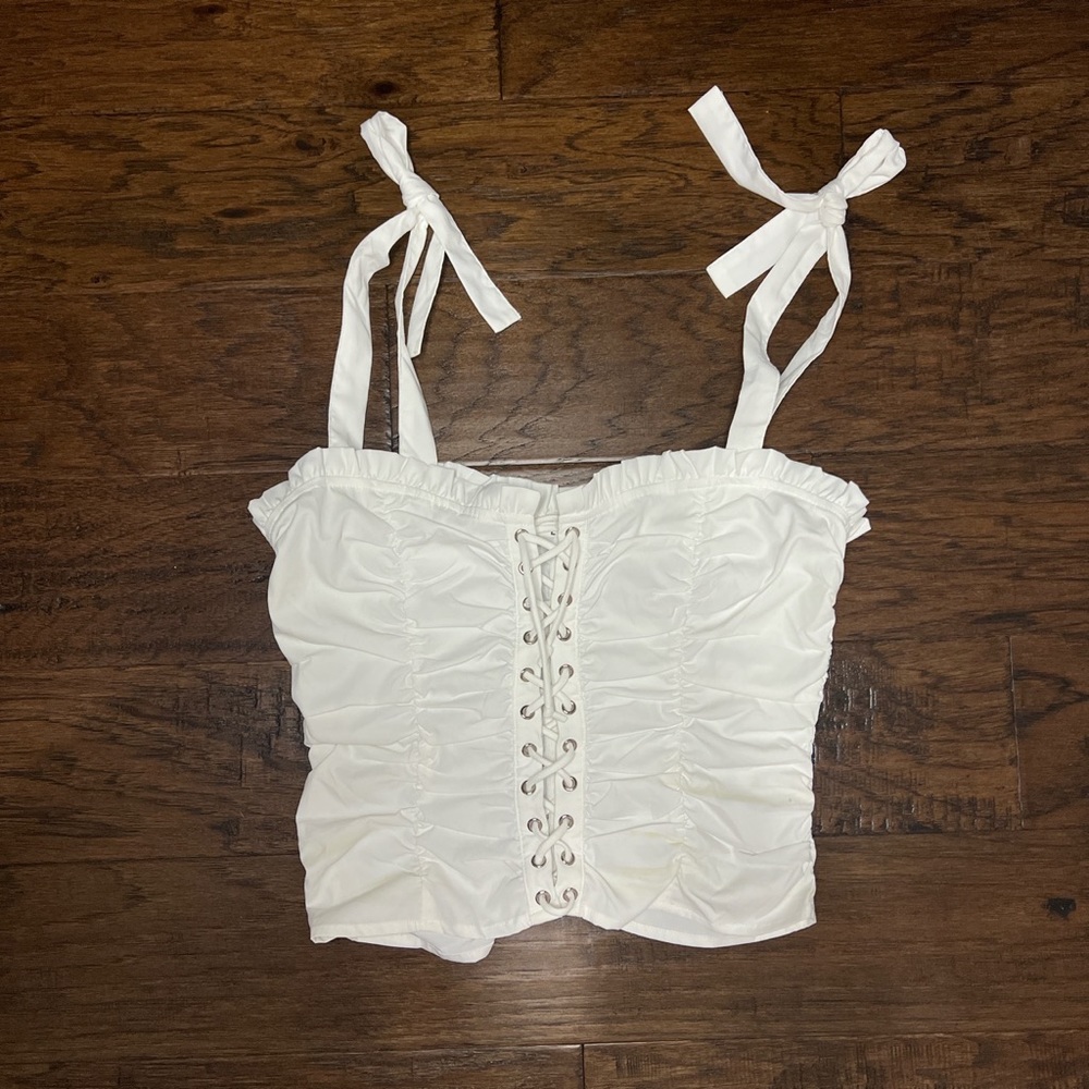 F21 Ruched Lace-Up Top | Color: White | Size: Small